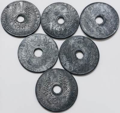 文馨钱币收藏 迎新纳福2026新年第一场（第 287 场）金银老铜币拍卖 - 少见全新未流通 1940-1941 年法属印度支那 1 分大锌币 6 枚，品相绝，很难得