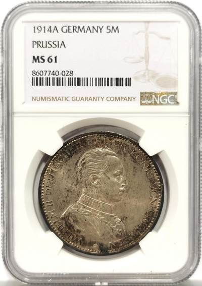 博洋堂“岁启嘉年”2026新年精品大拍专场暨第155期（全场包邮） - NGC MS61 德国普鲁士1914年威廉二世军装5马克银币 淡彩带转光