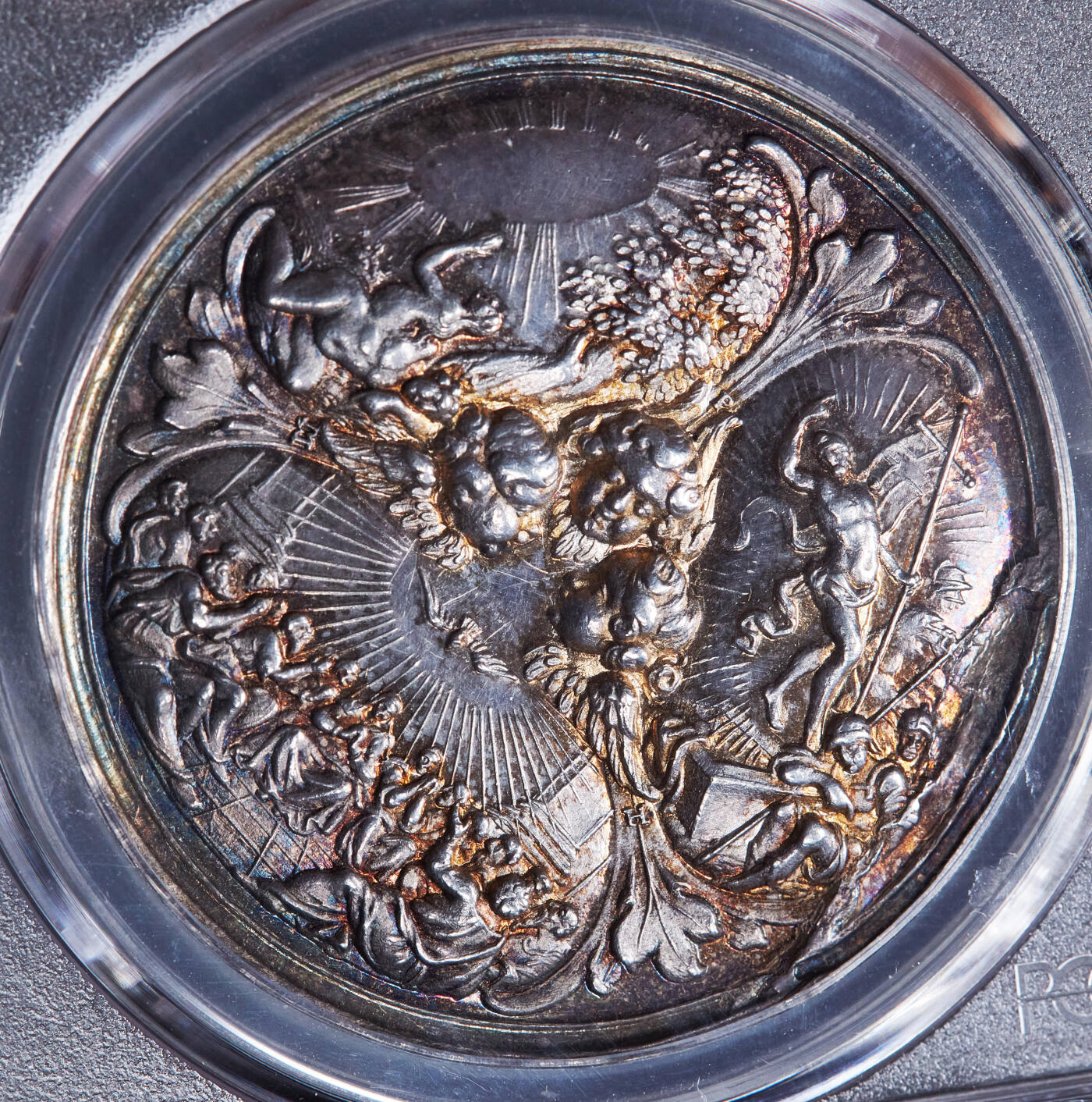 【俄甄集藏】2026年(046)01-07 星期三 晚 19:30 全场包邮 德国19世纪天主教无纪年宗教洗礼天使、圣徒巴洛克风格大银章，PCGS SP63，黄油彩老包浆