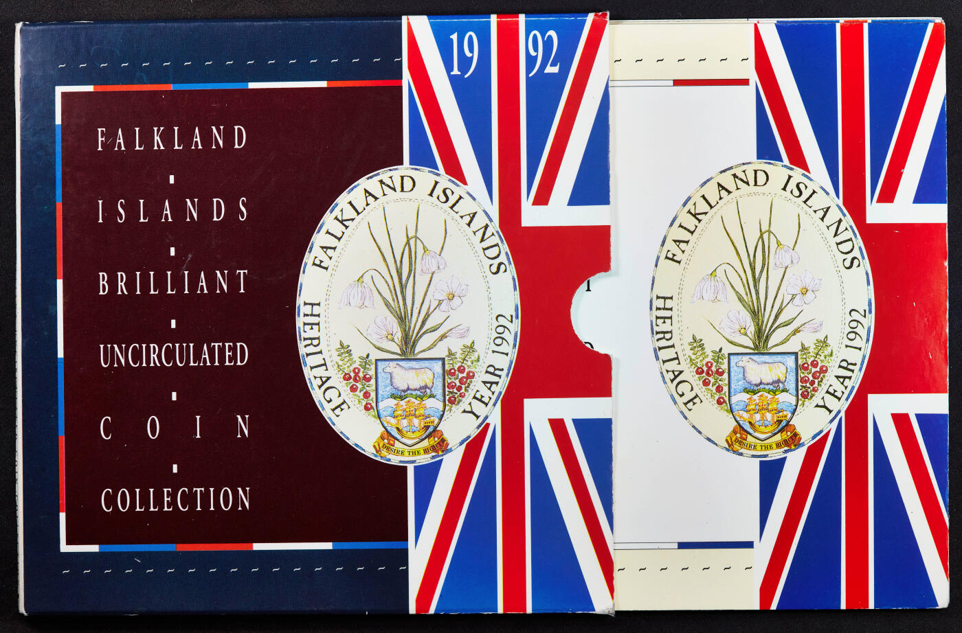 【俄甄集藏】2026年(046)01-07 星期三 晚 19:30 全场包邮 英属福克兰群岛1992年1便士-2镑册装硬币8枚全套，全新品相，稀少品种
