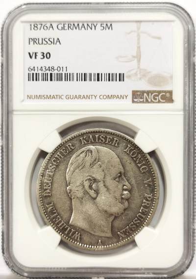 博洋堂“岁启嘉年”2026新年精品大拍专场暨第155期（全场包邮） - NGC VF30 德国普鲁士1876年威廉二世时期5马克银币，德意志帝国早期经典短翅鹰设计，流通品中优质品相，帝国时期标志性币种
