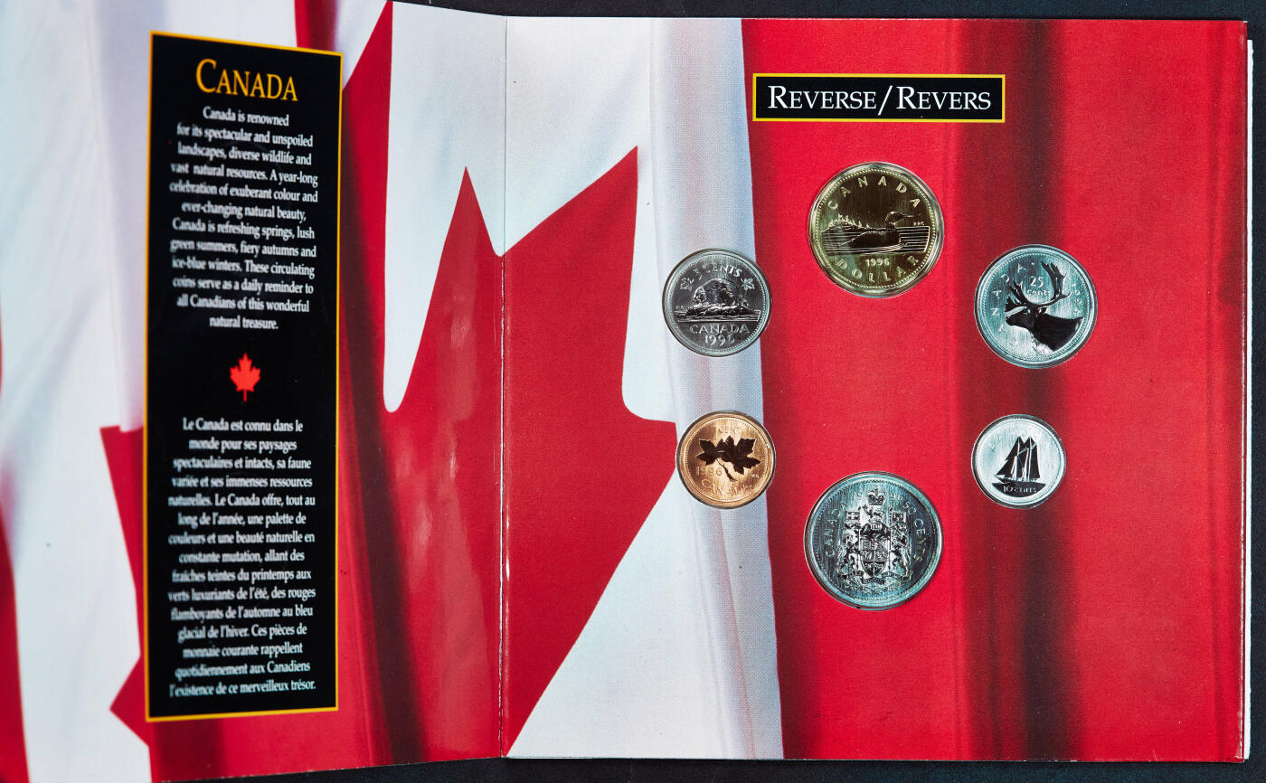 【俄甄集藏】2026年(046)01-07 星期三 晚 19:30 全场包邮 加拿大1996年1分-1元册装硬币6枚套，全新品相