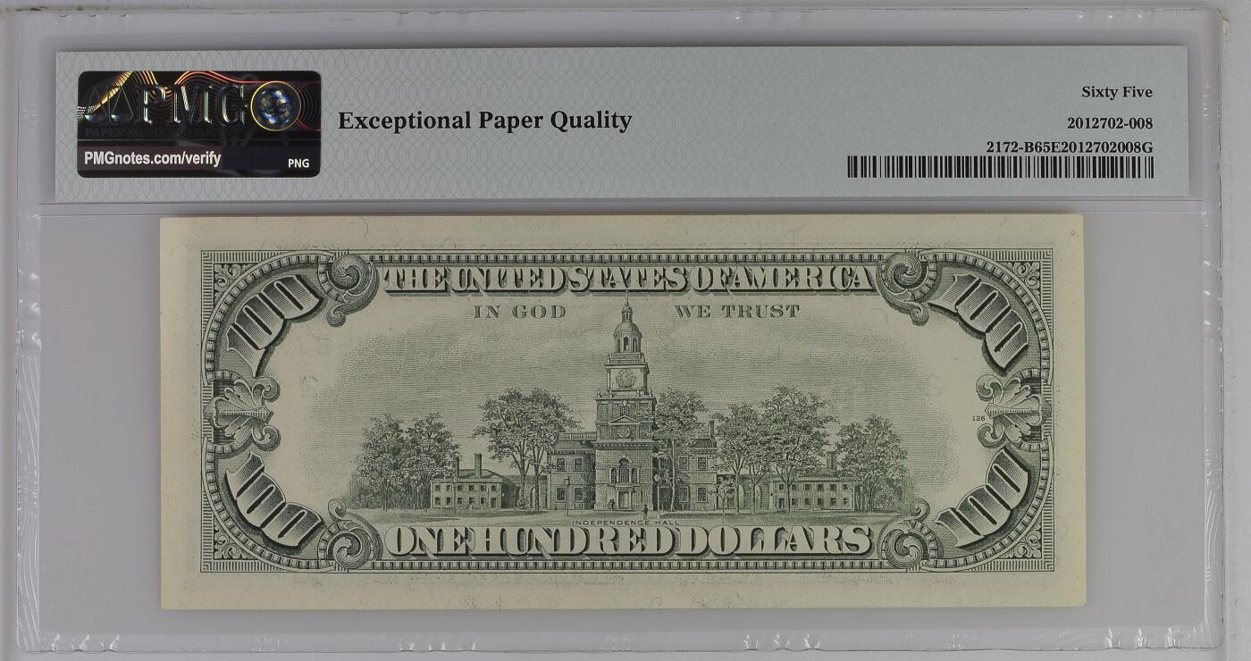 《艾美收藏》第227期-1.3周六外币黄金场-马年首拍 美国1988年小头100美元最高值PMG65E