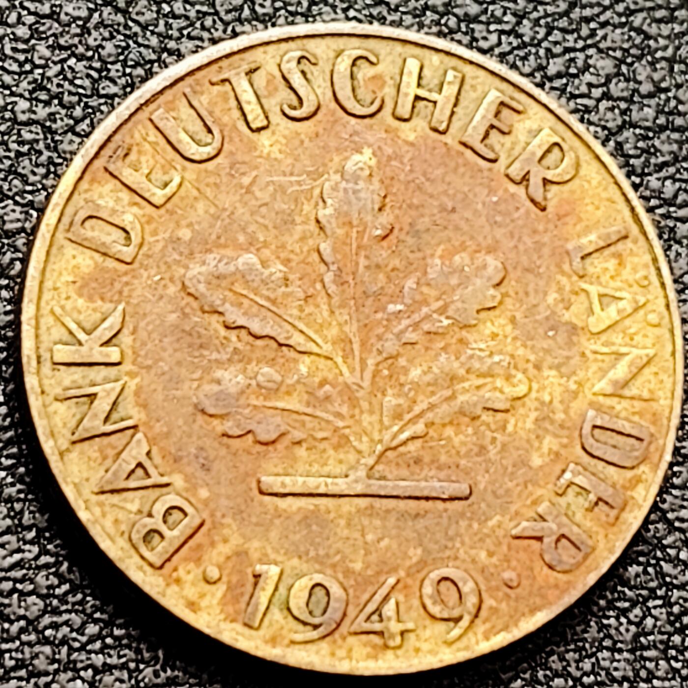 泉币菌-第160场-新年第三场 精品福利场  西德 联邦德国1949年10芬尼硬币 橡树麦穗  银行版 