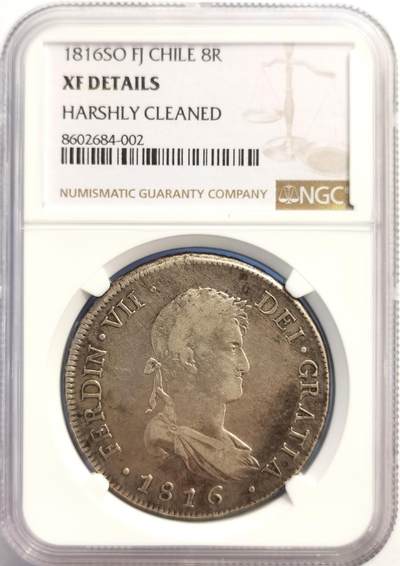 博洋堂“岁启嘉年”2026新年精品大拍专场暨第155期（全场包邮） - NGC XF 西属智利1816年SO FJ费迪南七世双柱银币，罕见智利双柱，大热门品种