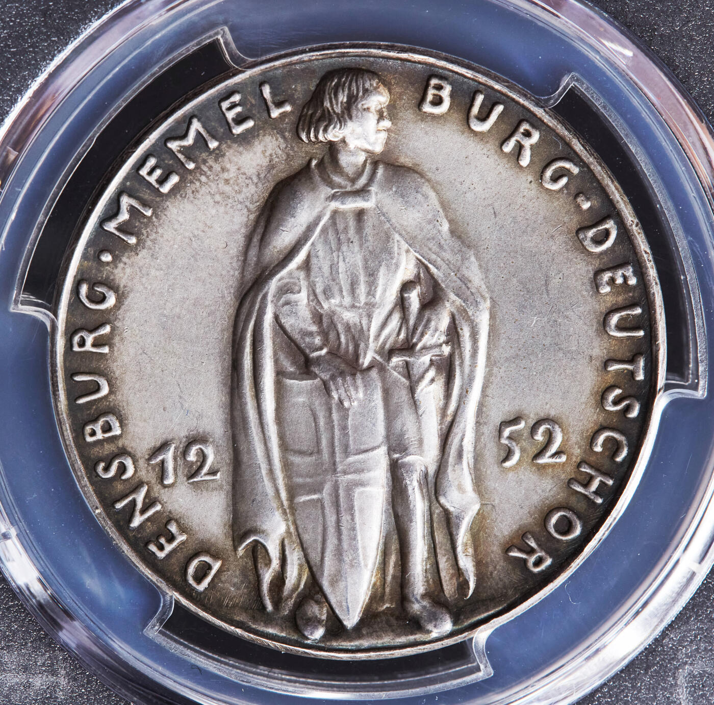 【俄甄集藏】2026年(046)01-07 星期三 晚 19:30 全场包邮 德国第三帝国1939年纪念吞并梅梅尔市银章，PCGS SP63，卡尔哥茨作品，少见品种，黄油酱彩老包浆