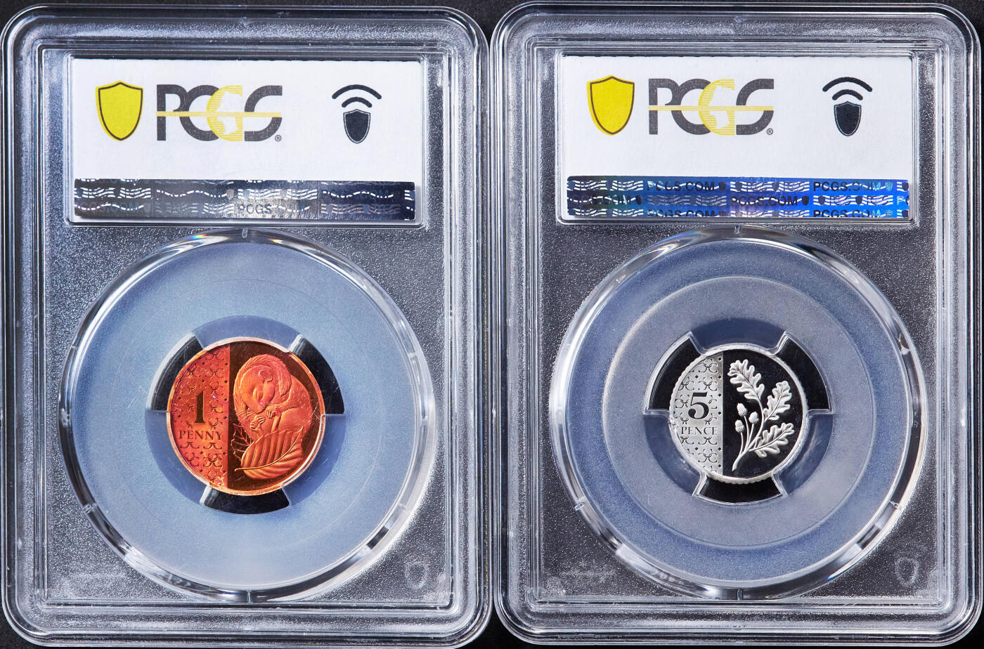 【俄甄集藏】2026年(046)01-07 星期三 晚 19:30 全场包邮 英国2023年查理三世1便士-20便士动植物精制硬币4枚一组，PCGS PR66-PR69DC，设计精美