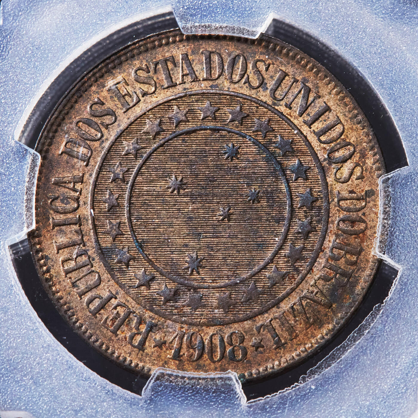 【俄甄集藏】2026年(046)01-07 星期三 晚 19:30 全场包邮 巴西1908年40瑞斯铜币，信泰 AU58，原铜光犹在，好品难得