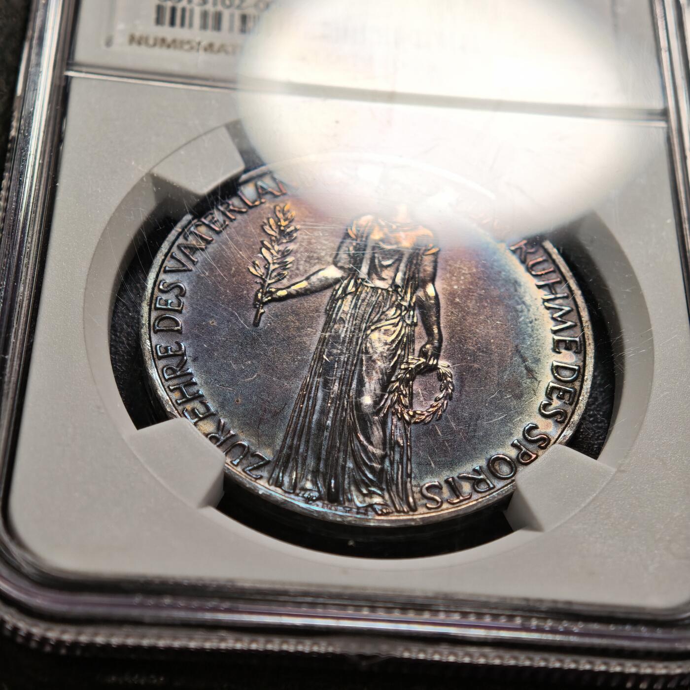 【德藏】世界币章拍卖第160期 1936年 德国柏林奥运会纪念银章 NGC MS63 深彩包浆 （原图请查询NGC评级官网）