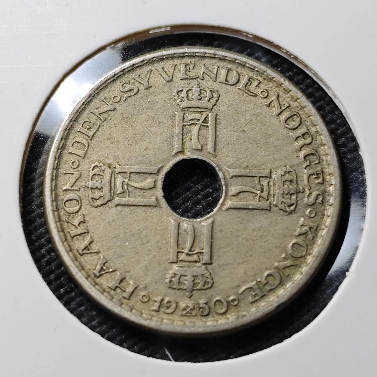 KK钱币收藏小铺  第383期  2月预留时间 周末发货  1950挪威1欧尔镍币