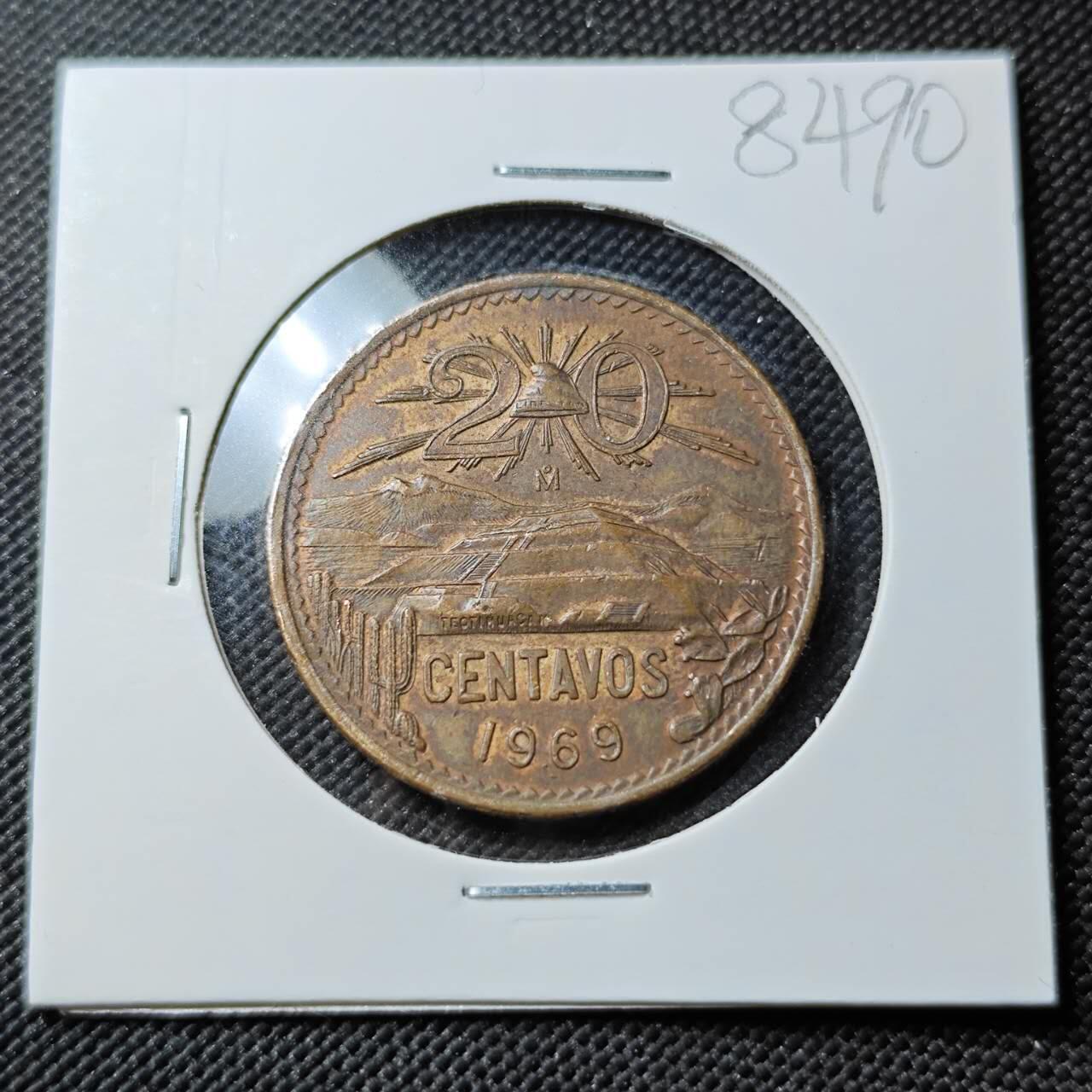 KK钱币收藏小铺  第384期  2月预留时间 周末发货  1969墨西哥20分铜币
