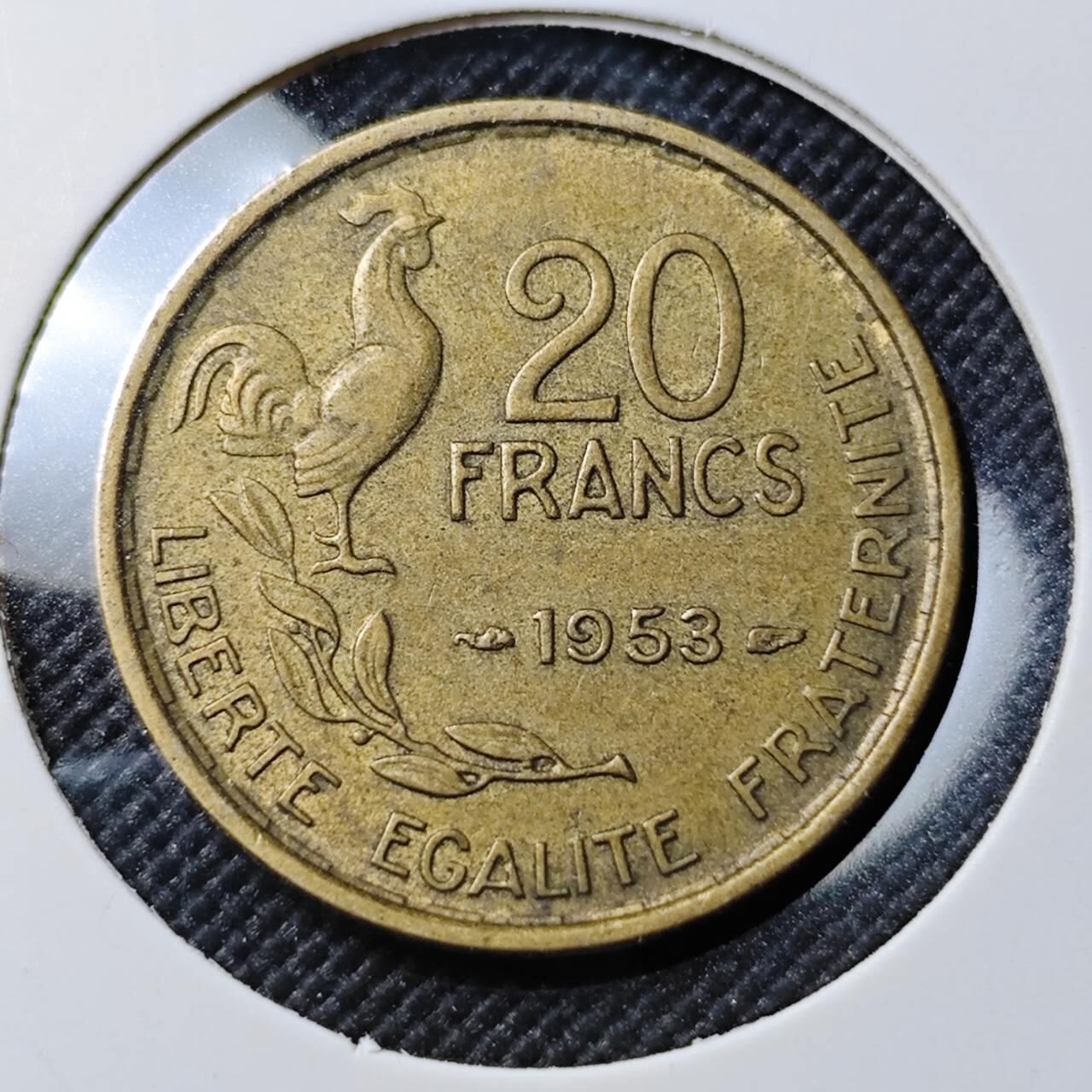 KK钱币收藏小铺  第384期  2月预留时间 周末发货  1953法国20法郎