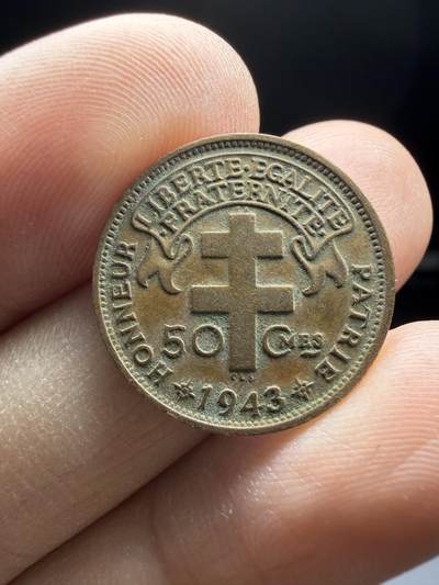 2026年集古藏今外币拍卖第一期-第1场—（总第298拍），可以寄存60天，满160元包邮。 - 1943年法属赤道非洲50分