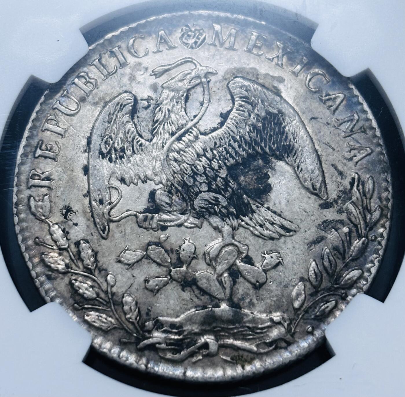 文馨钱币收藏 迎新纳福2026新年第一场（第 287 场）金银老铜币拍卖 NGC 评级 AUD1886 年墨西哥花边鹰洋 8 瑞尔大银元，小墨黄油彩酱包浆