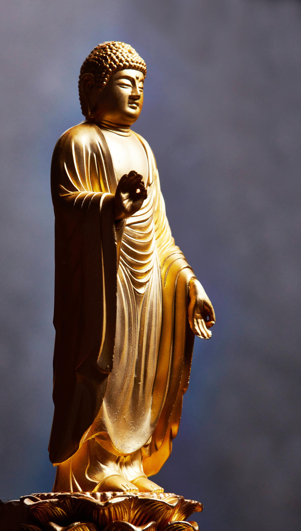 【俄甄集藏】2026年(046)01-07 星期三 晚 19:30 全场包邮 日本现代名家工艺释迦牟尼铜镀金立体佛像，原盒带证，高：240mm，底座直径：95mm，重量：810克，开脸好，金水足