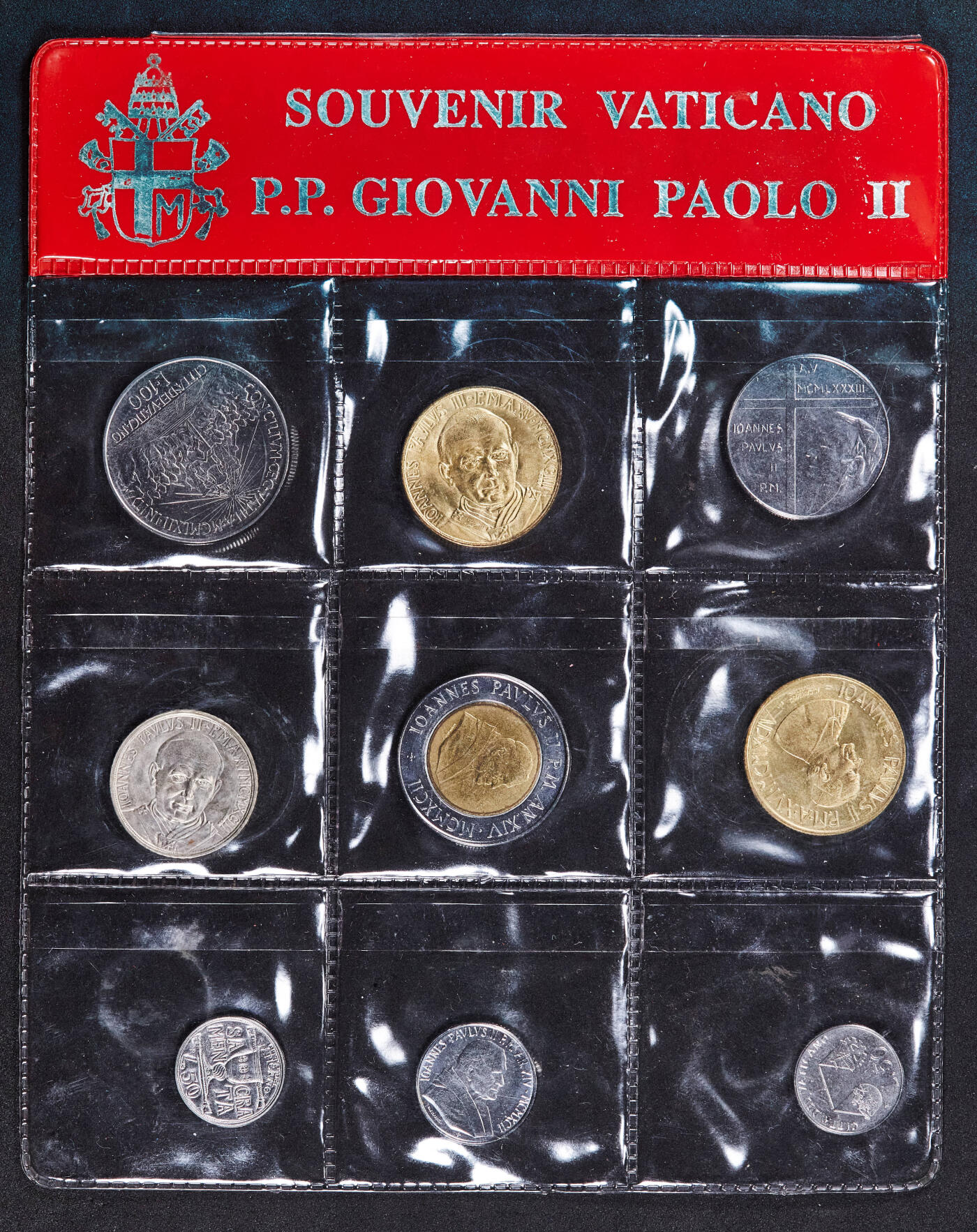 【俄甄集藏】2026年(046)01-07 星期三 晚 19:30 全场包邮 梵蒂冈1997年教皇约翰·保罗二世10里拉-500里拉硬币9枚全套，全新品相