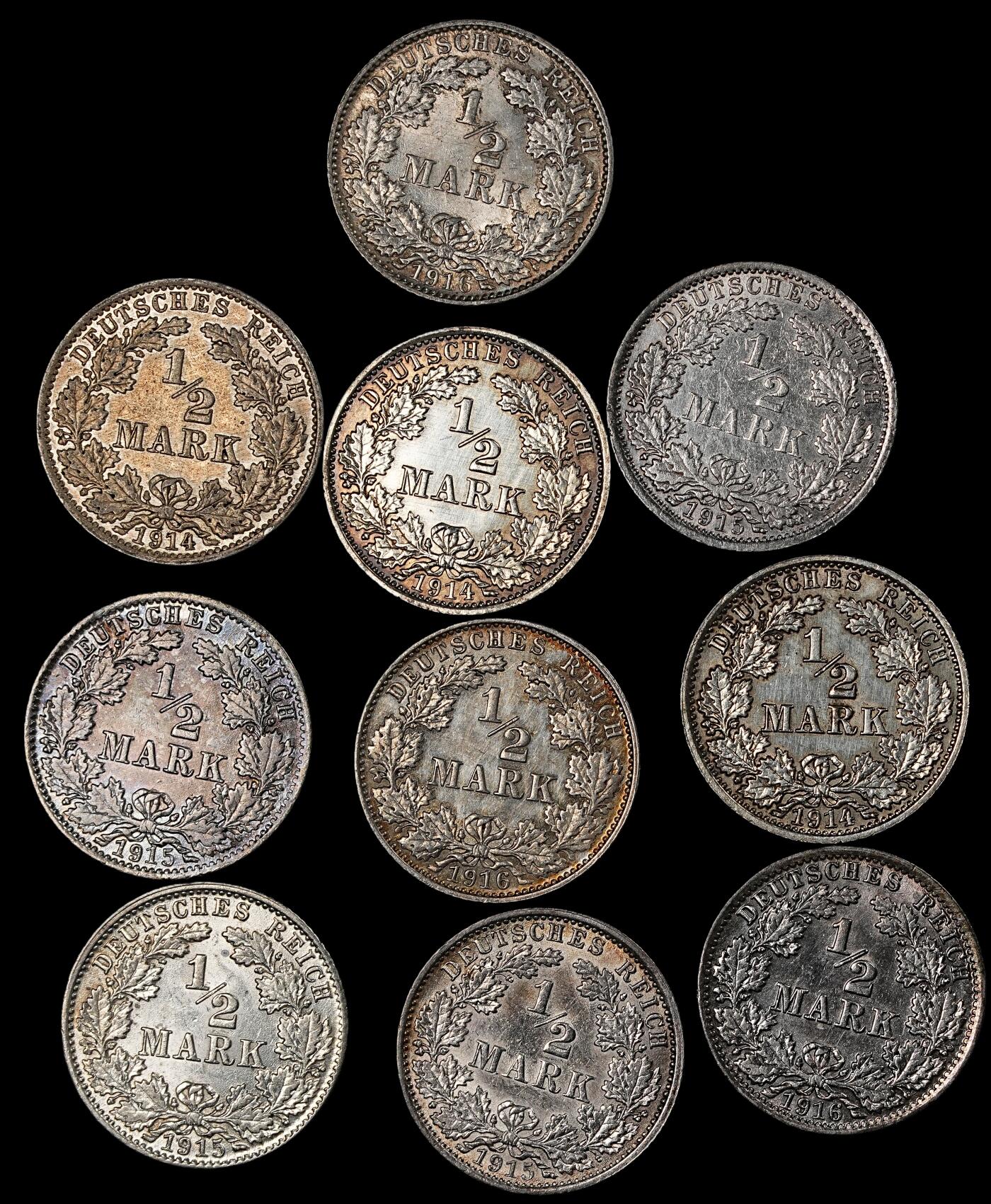 修遠堂世界钱币第一百期 德国1/2马克银币 第一组 总重27.72g，含银90%