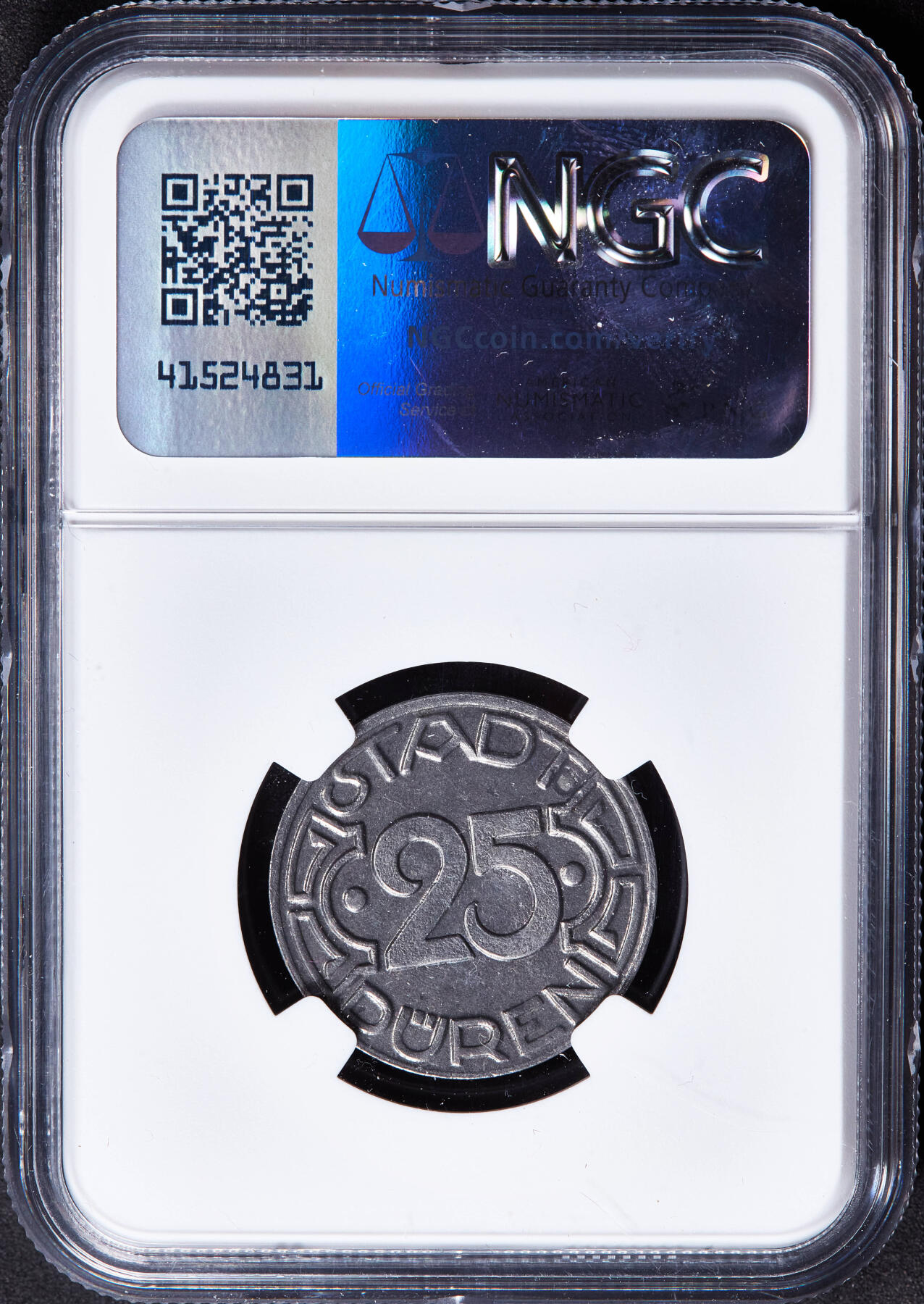 【俄甄集藏】2026年(046)01-07 星期三 晚 19:30 全场包邮 德国1919年战后紧急时期迪伦市25芬尼矿工铁币，NGC MS62，经典品种，MS难得