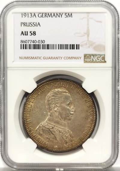 博洋堂“岁启嘉年”2026新年精品大拍专场暨第155期（全场包邮） - NGC AU58 德国普鲁士1913年威廉二世军装5马克银币 黄油彩包浆自然