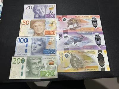 《外钞收藏家》第五百九十九期（畅拍场）（本平台长期征集拍品、欢迎藏友们联系合作） - 瑞典最新版20-200克朗4张+菲律宾最新版50、100、500比索3张 一起 全新UNC