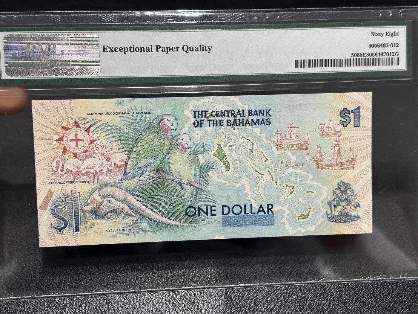 🎉🎉🎉《外钞收藏家》第六百期（年度庆典场）（本平台长期征集拍品、欢迎藏友们联系合作）❤️❤️❤️ 1992年巴哈马1刀 纪念钞 PMG68