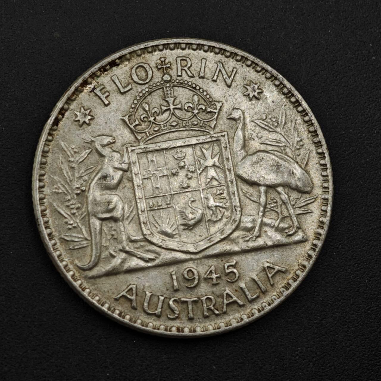 【淘币小摊】限时拍第八百三十九拍  散币银币场  满百包邮可预留两周  周一统一发货  澳大利亚1945年乔治六世弗洛林银币参考银价175