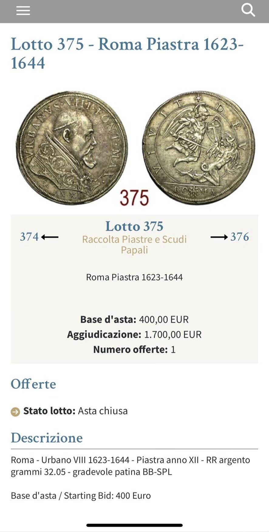 博洋堂“岁启嘉年”2026新年精品大拍专场暨第155期（全场包邮） PCGS AU53 梵蒂冈1634年乌尔班八世1Piastra大银币，17世纪梵蒂冈罕见大规格银币，直径约41mm，重约32g，气场直接拉满。乌尔班八世侧像雕刻极深，官服纹样立体清晰；背面圣米迦勒挥剑镇邪，画面张力十足，巴洛克风格代表作。原始银光叠加自然包浆，整体状态明显高于常见流通品。同品种同状态2023年意大利拍卖裸币成交1700欧元（1.4万），有明确市场参照