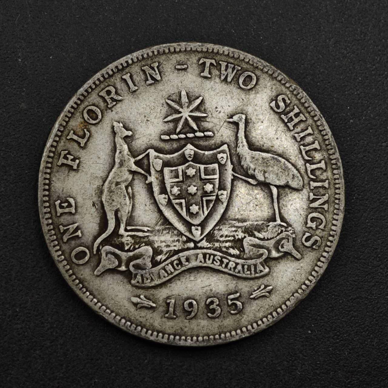 【淘币小摊】限时拍第八百三十九拍  散币银币场  满百包邮可预留两周  周一统一发货  澳大利亚1935年乔治五世弗洛林银币参考银价175