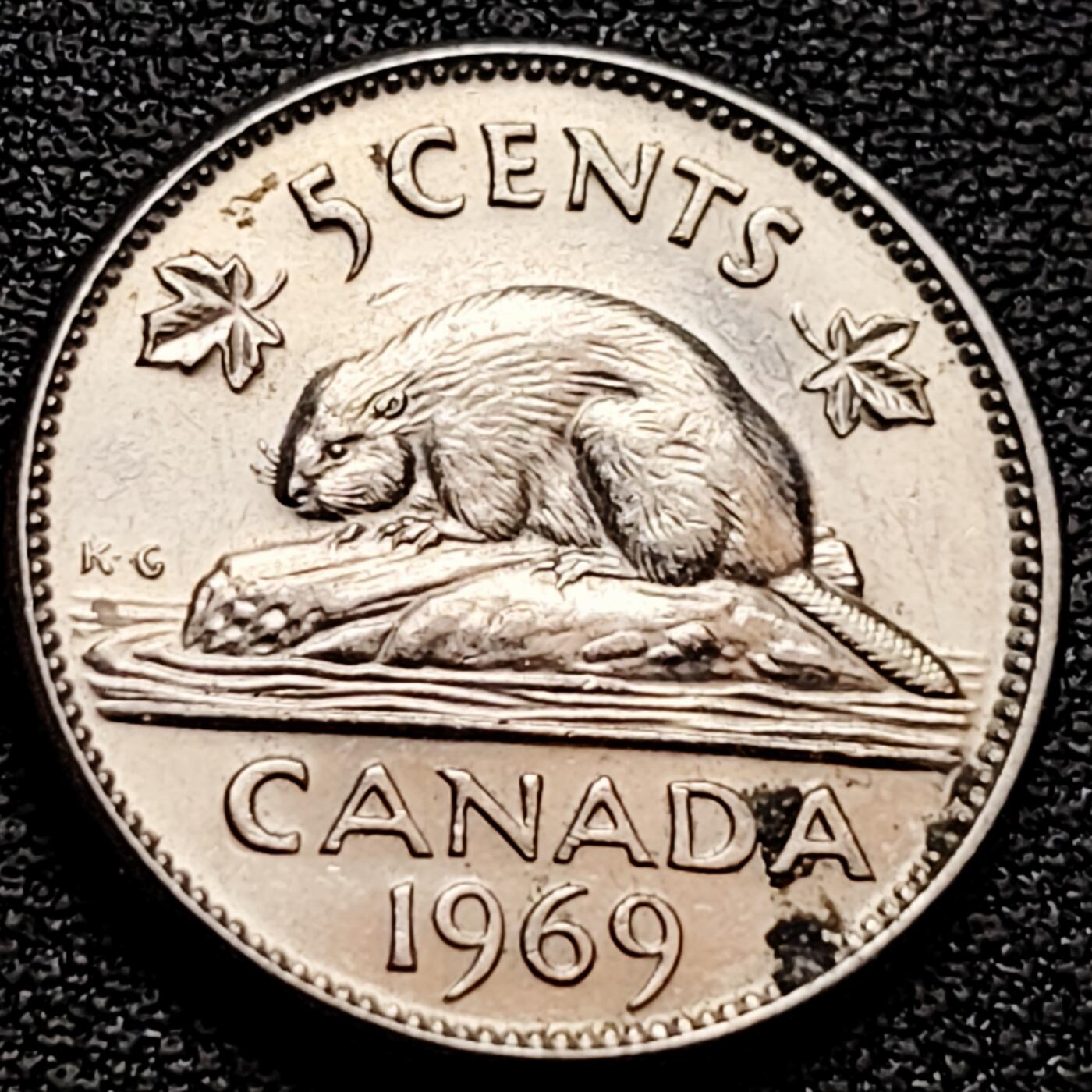 泉币菌-第160场-新年第三场 精品福利场 加拿大1969年5分铜镍硬币21.2mm青年低冠女王 海狸美洲钱币
