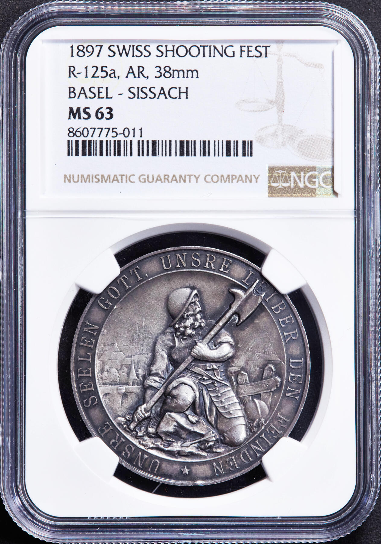 【俄甄集藏】2026年(046)01-07 星期三 晚 19:30 全场包邮 瑞士1897年巴塞尔射击节大银章，NGC MS63，设计精美，酱彩包浆