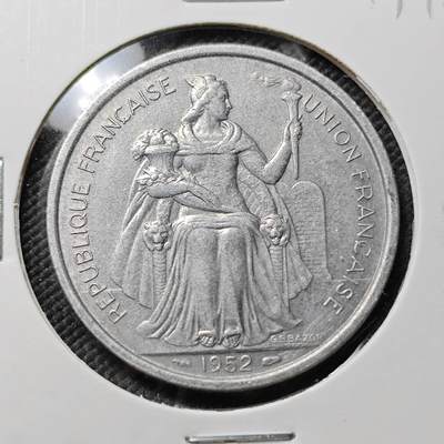 KK钱币收藏小铺  第384期  2月预留时间 周末发货 -  1952法属新喀里多尼亚5法郎