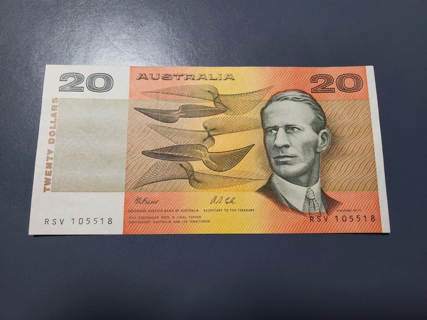 1月2号晚上8点 外国纸币自动截拍第78场 澳大利亚20元 近新极美品 签名1