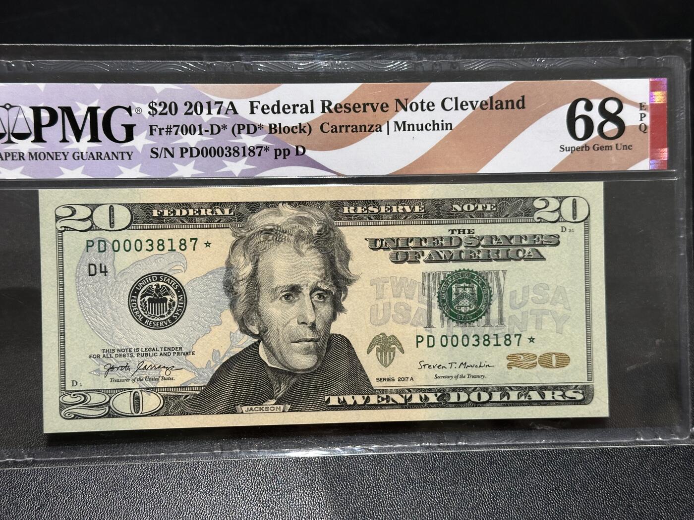 🎉🎉🎉《外钞收藏家》第六百期（年度庆典场）（本平台长期征集拍品、欢迎藏友们联系合作）❤️❤️❤️ 2017年美国彩版20美元 PMG68高分 补号