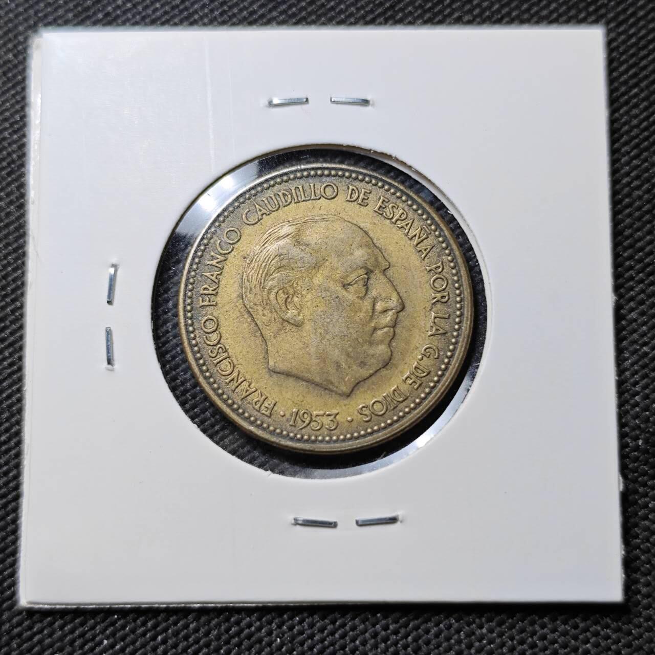 KK钱币收藏小铺  第383期  2月预留时间 周末发货 1953 西班牙2.5比塞塔铜币