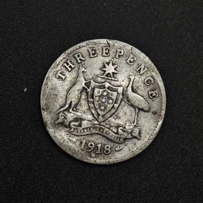 【淘币小摊】限时拍第八百三十九拍  散币银币场  满百包邮可预留两周  周一统一发货  - 澳大利亚1918年乔治五世3便士银币参考银价21