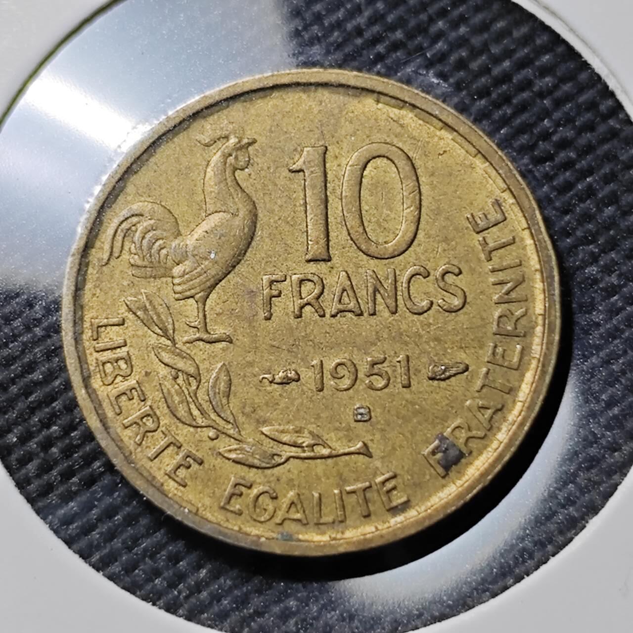 KK钱币收藏小铺  第384期  2月预留时间 周末发货  1951法国10法郎