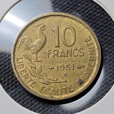 KK钱币收藏小铺  第384期  2月预留时间 周末发货 -  1951法国10法郎