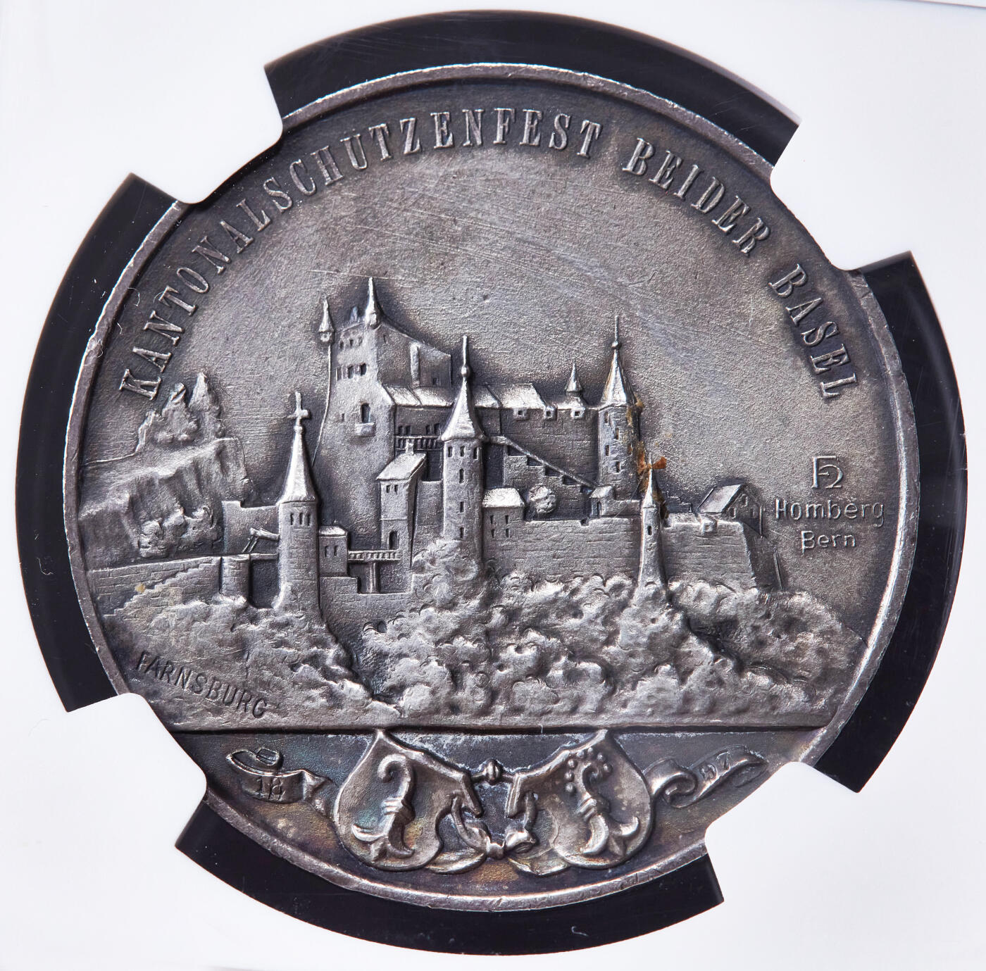 【俄甄集藏】2026年(046)01-07 星期三 晚 19:30 全场包邮 瑞士1897年巴塞尔射击节大银章，NGC MS63，设计精美，酱彩包浆