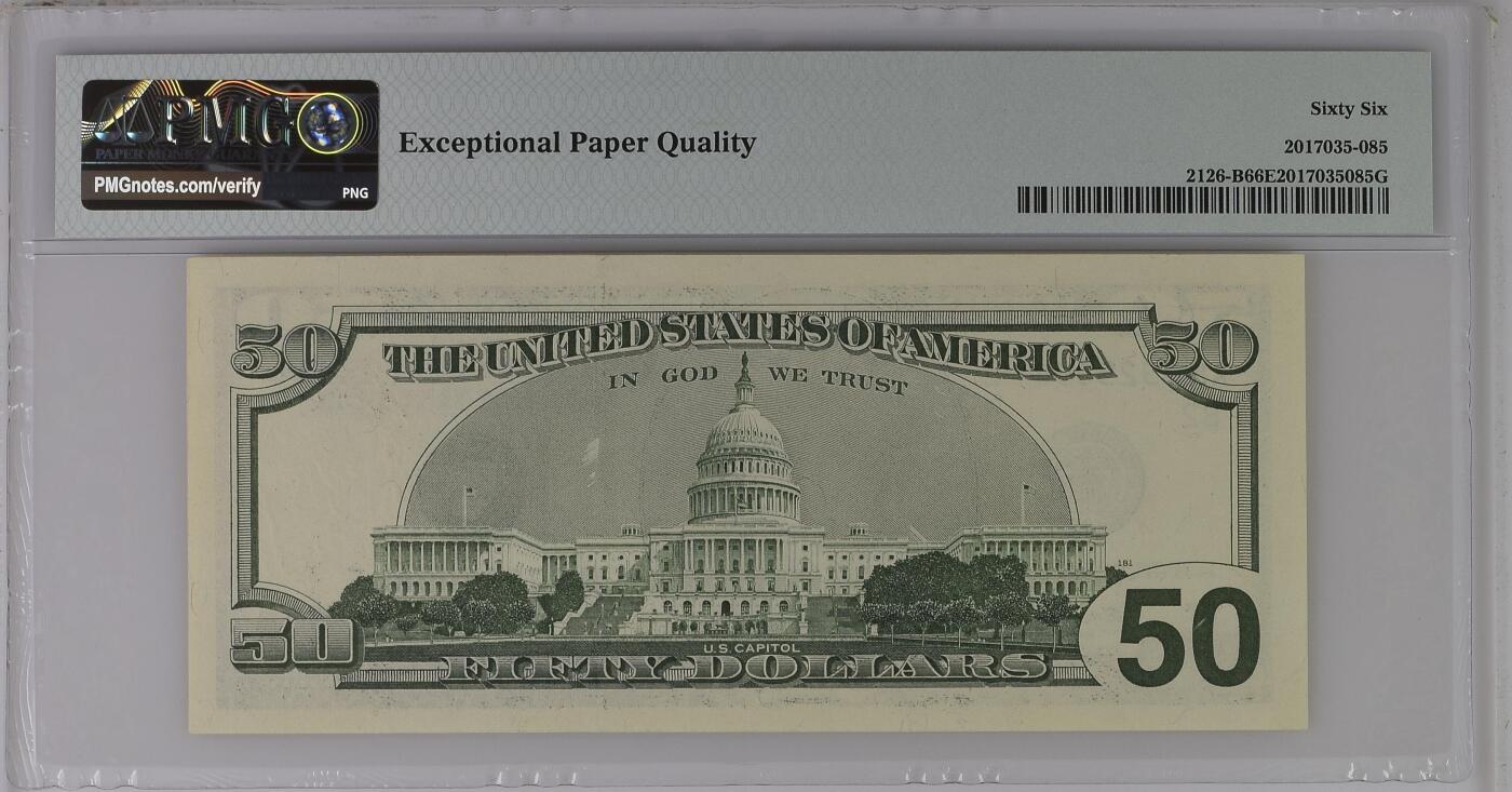 《艾美收藏》第227期-1.3周六外币黄金场-马年首拍 美国1996年大头首发版50美元PMG66E无4 首发版本难得