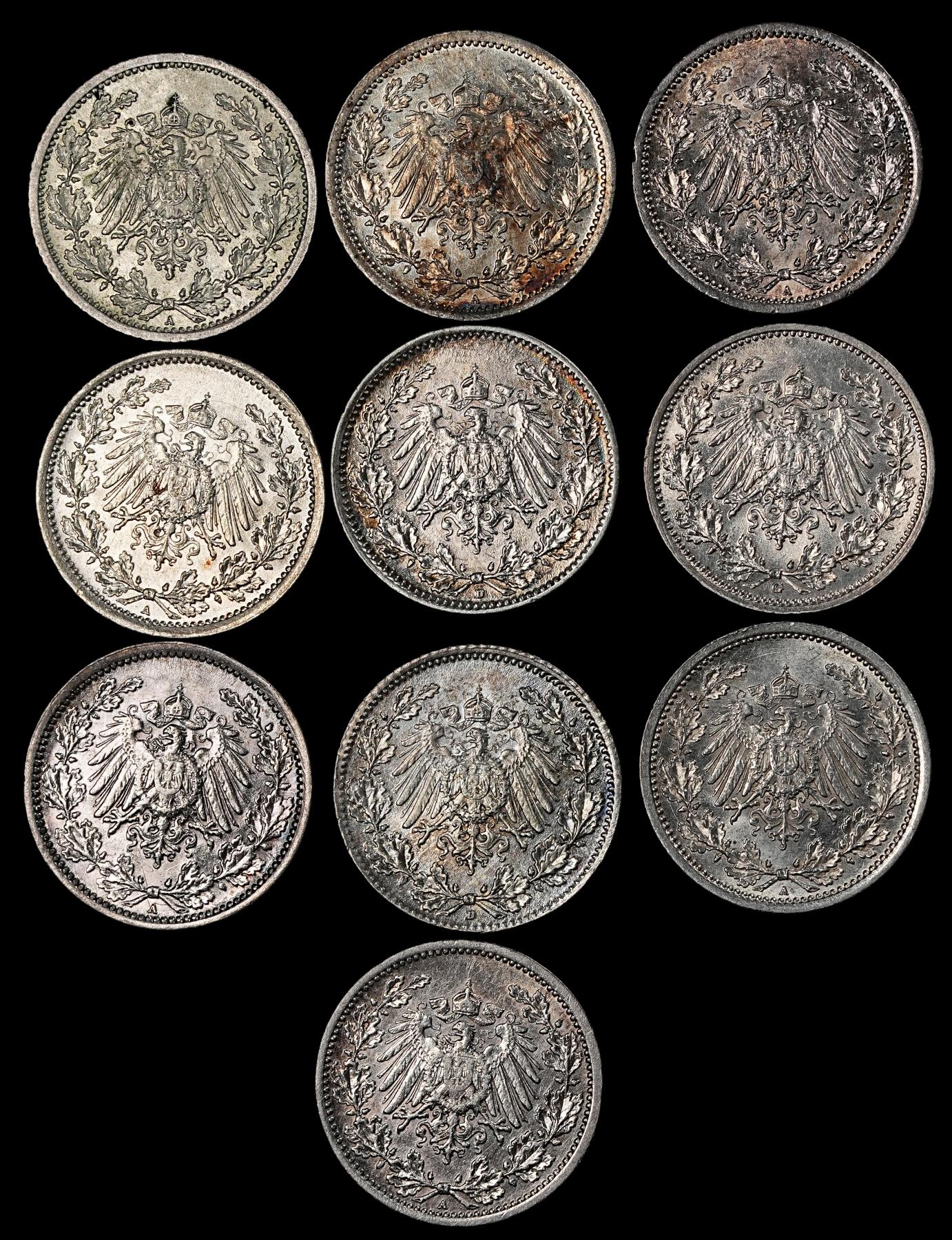 修遠堂世界钱币第一百期 德国1/2马克银币 第二组 总重27.72g，含银90%