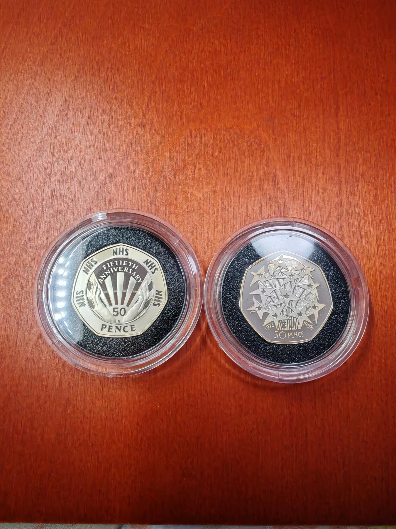 长老汇蛇年精选第九十一场拍卖 1998英国2枚50便士精制加厚银币套装，共32克925银，盒证全，各1万枚