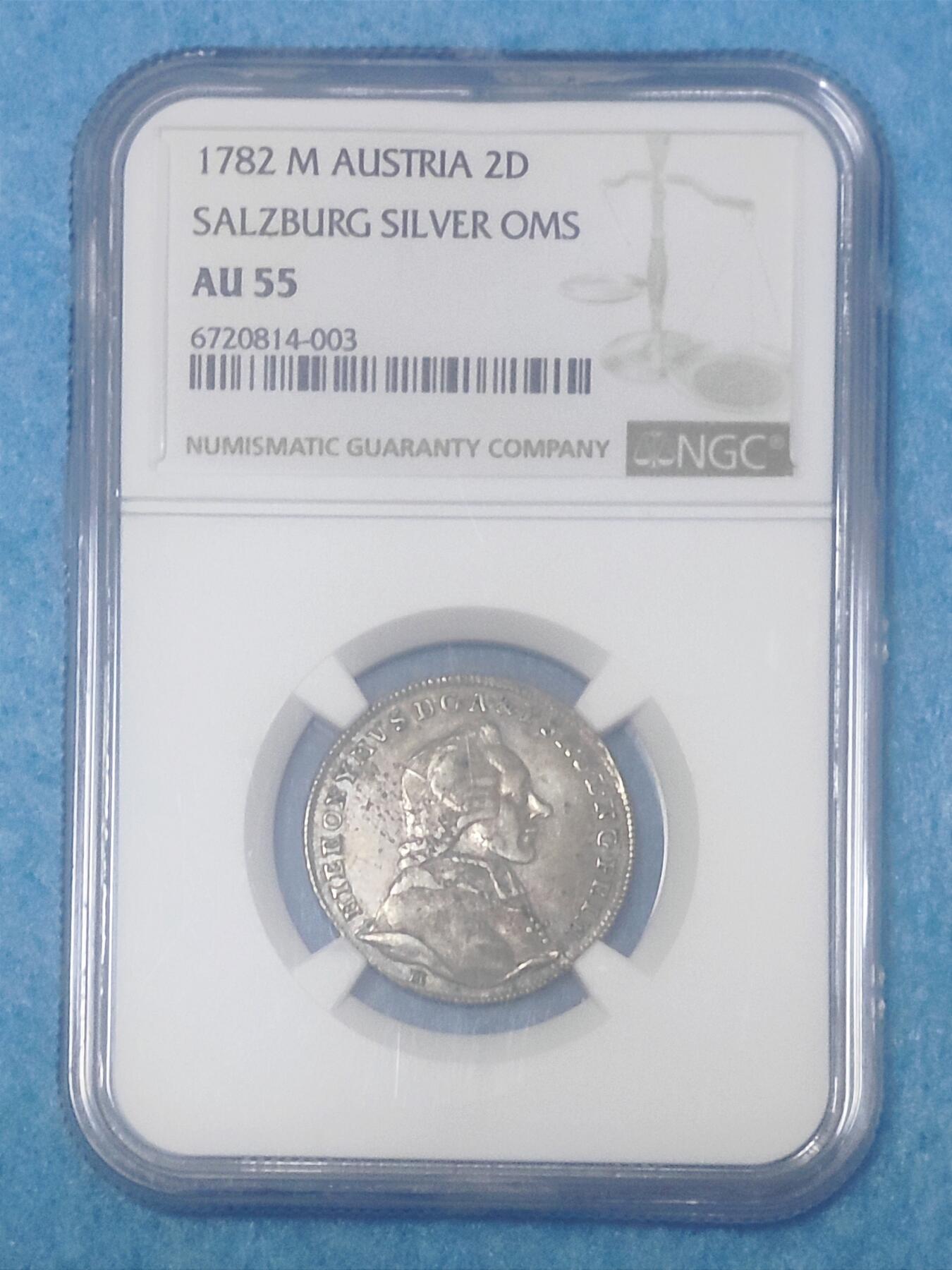 1月2日 🌏全球币章 大珍品：1782年，神圣罗马帝国，萨尔茨堡主教区，2杜卡特，银币，NGC-AU-55