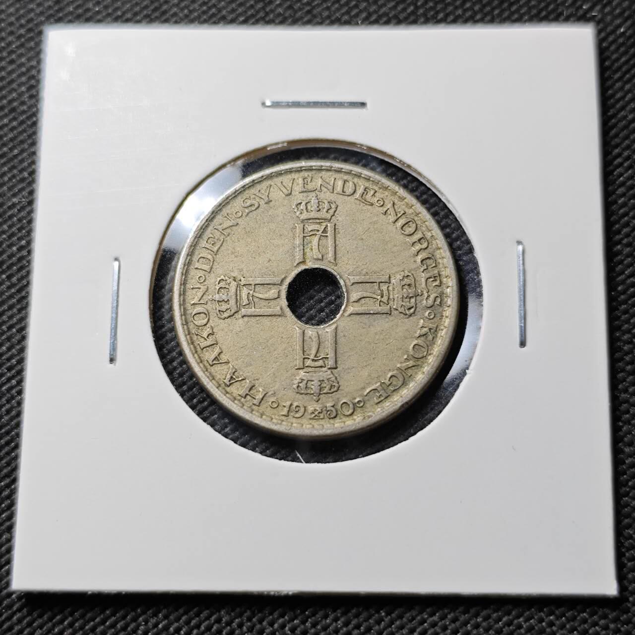 KK钱币收藏小铺  第383期  2月预留时间 周末发货  1950挪威1欧尔镍币