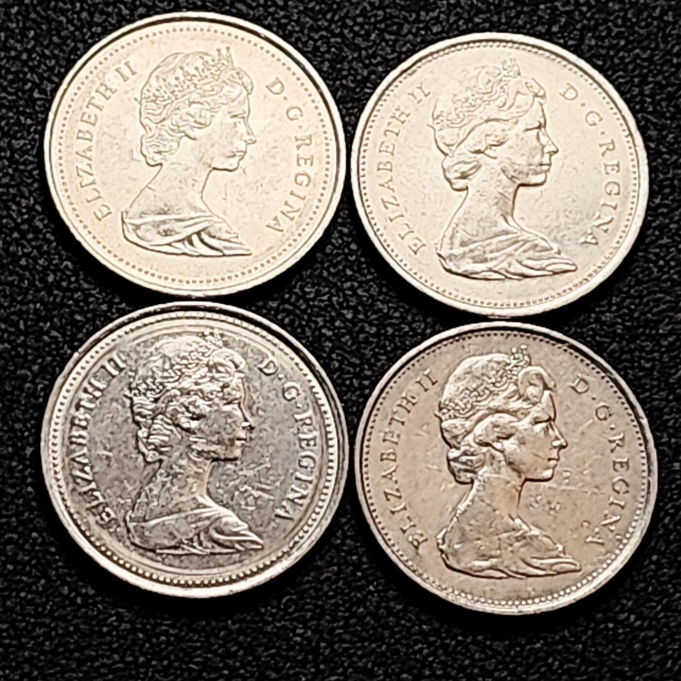 泉币菌-第160场-新年第三场 精品福利场 高币值 一加元 一组4枚 加拿大驯鹿1/4元 英国伊丽莎白二世女王像 23.9mm