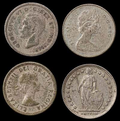 修遠堂世界钱币第一百期 - 加拿大-瑞士银币4枚 总重9.28g，含银80%