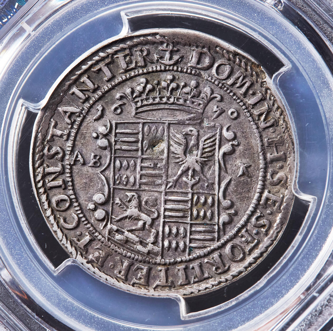 【俄甄集藏】2026年(046)01-07 星期三 晚 19:30 全场包邮 神圣罗马帝国-德国萨克森-艾斯莱本自由市1670年约翰·格奥尔格二世ABK版1/3泰勒圣乔治屠龙银币，PCGS XF45，黄油酱彩老包浆，罕见品种，唯一亚军