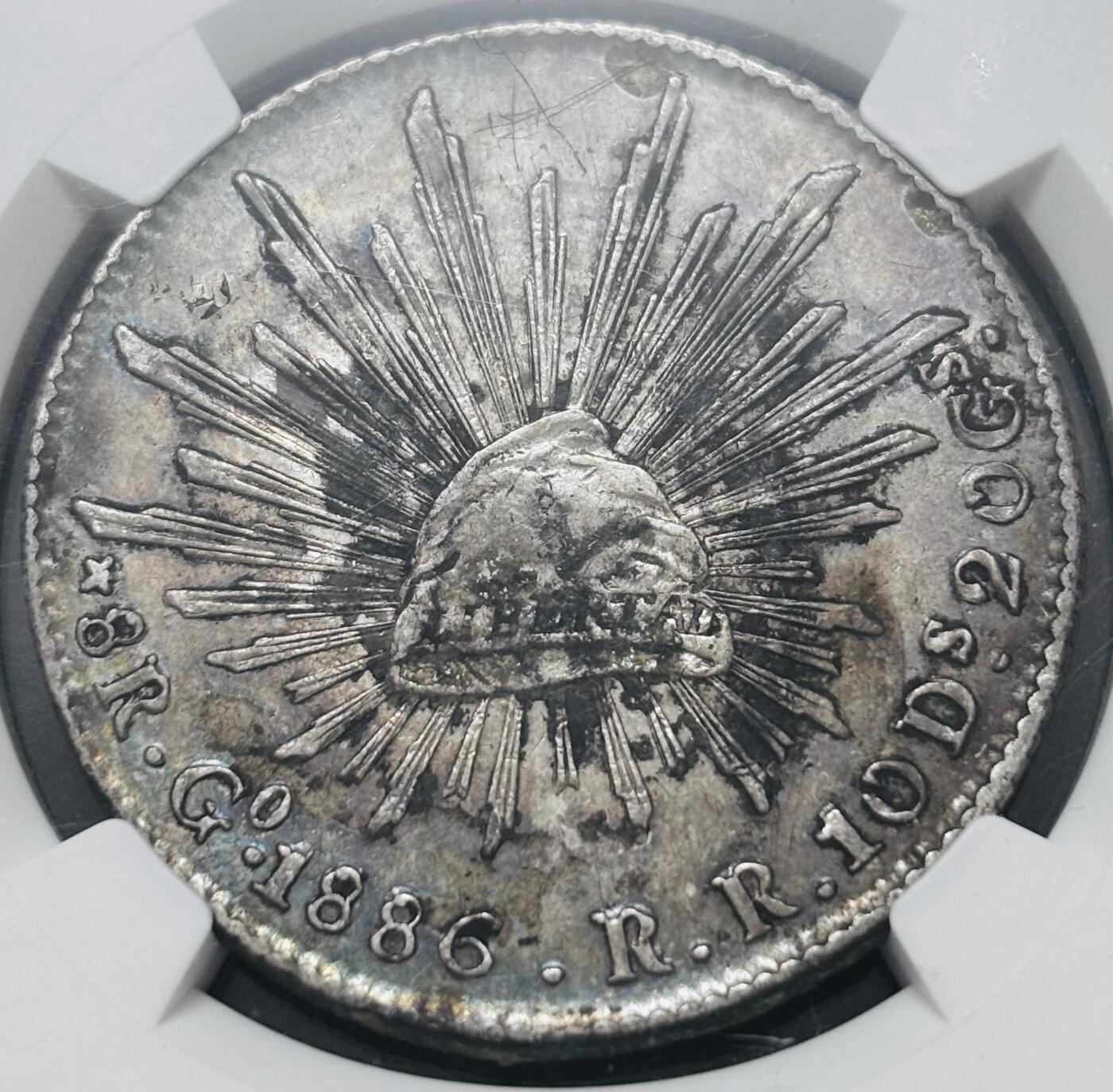 文馨钱币收藏 迎新纳福2026新年第一场（第 287 场）金银老铜币拍卖 NGC 评级 AUD1886 年墨西哥花边鹰洋 8 瑞尔大银元，小墨黄油彩酱包浆