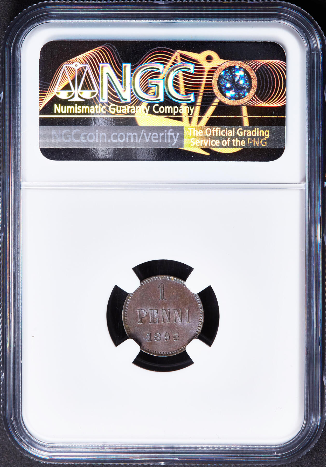 【俄甄集藏】2026年(046)01-07 星期三 晚 19:30 全场包邮 俄属芬兰1893年亚历山大三世1盆尼铜币，NGC MS62，巧克力包浆，转光品相