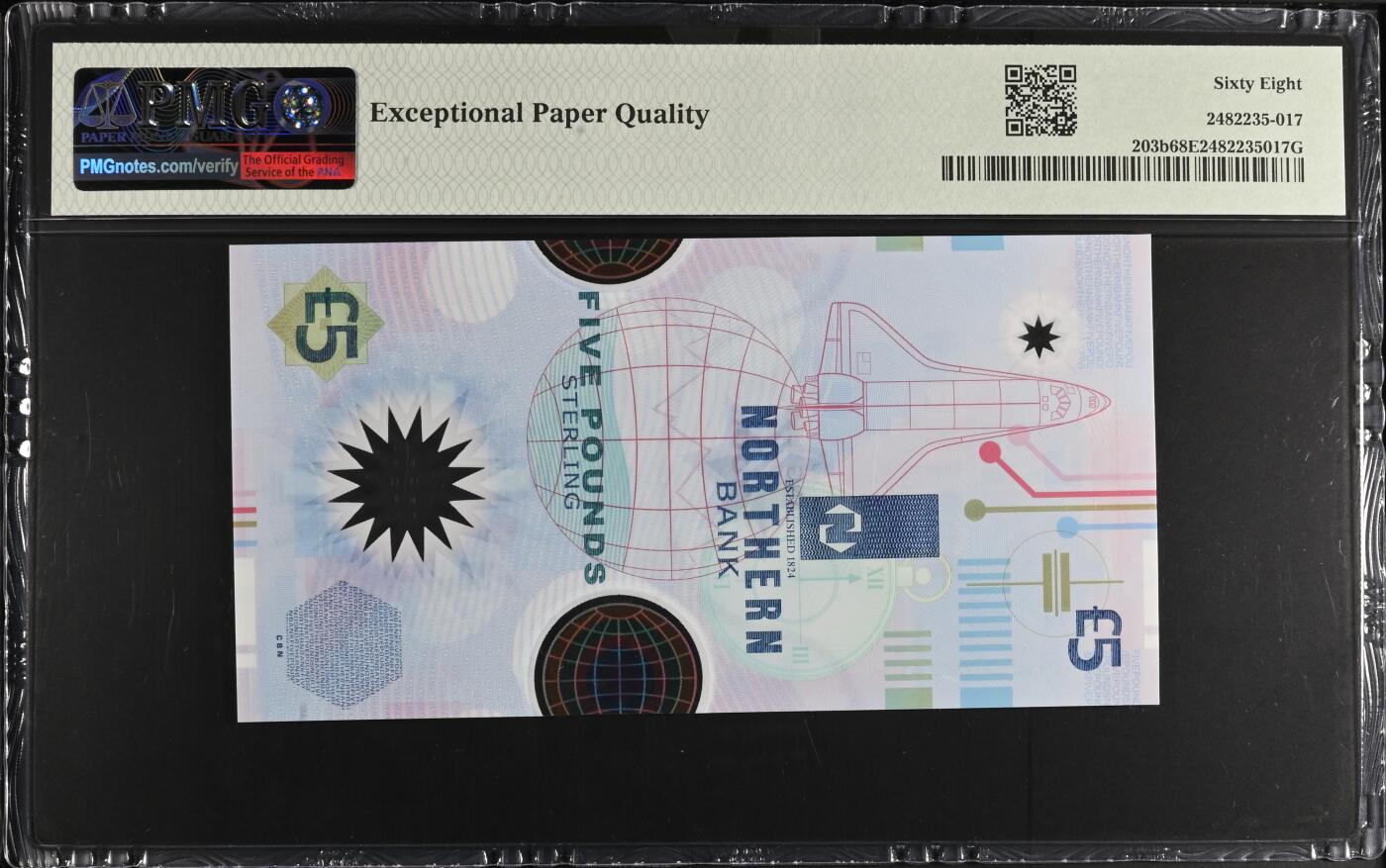 《艾美收藏》第227期-1.3周六外币黄金场-马年首拍 北爱尔兰北方银行2000年Y2K冠5镑PMG68E超高亚军分无4 冠军70分仅2张 千禧年塑料纪念钞 Pick#203b