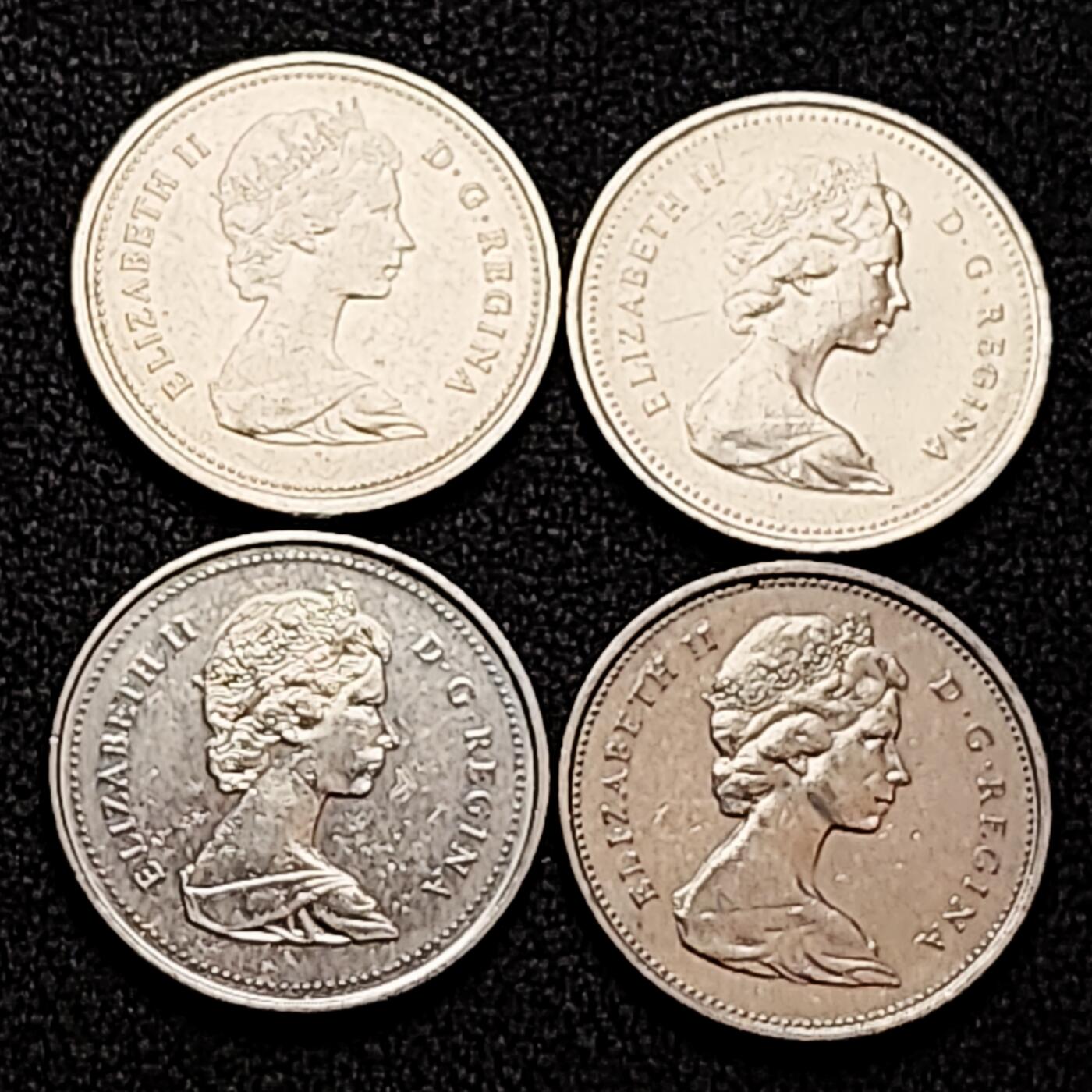 泉币菌-第160场-新年第三场 精品福利场 高币值 一加元 一组4枚 加拿大驯鹿1/4元 英国伊丽莎白二世女王像 23.9mm